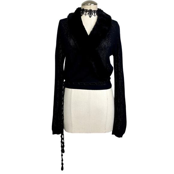 Moda International Faux Fur Knit Wrap Cadigan Gothic Retro Mob Wife - Picture 1 of 11